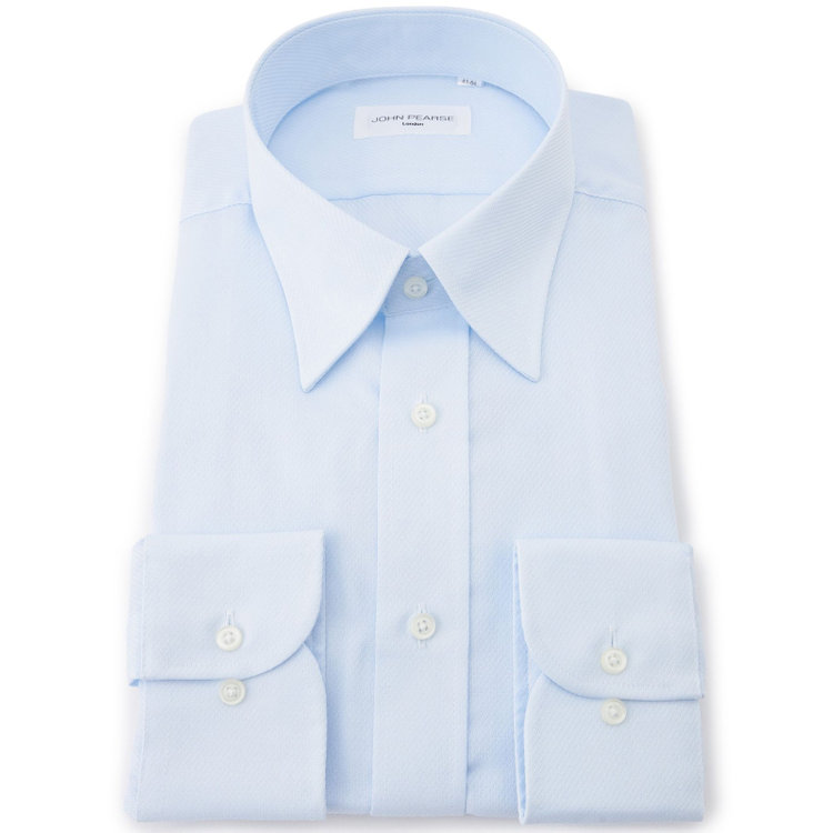 ジョンピアース 【JOHN PEARSE White】【形態安定】レギュラーカラードレスシャツ/ブルー×ドビーツイル/Oil guard 青淡色