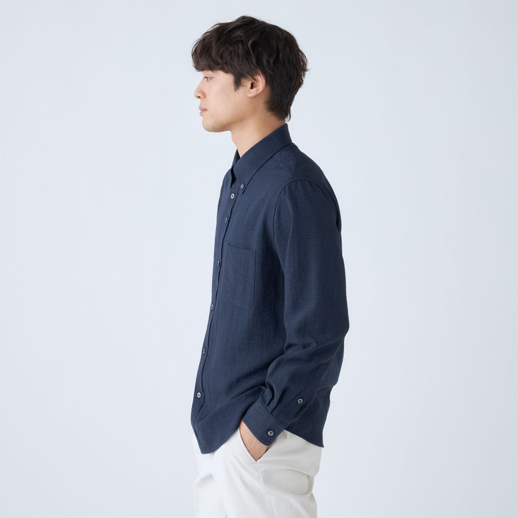 スタンリーブラッカ 【stanley blacker new york】【長袖】リネンブレンドボタンダウンシャツ/ネイビー 紺中間
