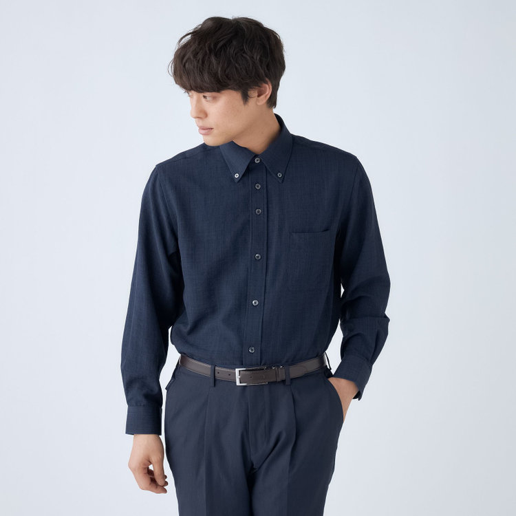スタンリーブラッカ 【stanley blacker new york】【長袖】リネンブレンドボタンダウンシャツ/ネイビー 紺中間