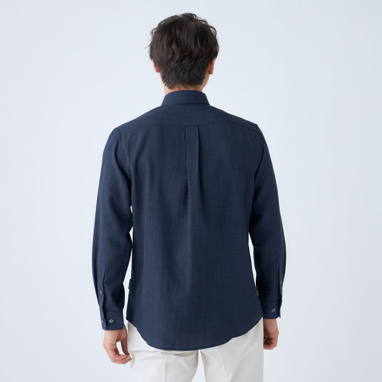スタンリーブラッカ 【stanley blacker new york】【長袖】リネンブレンドボタンダウンシャツ/ネイビー 紺中間