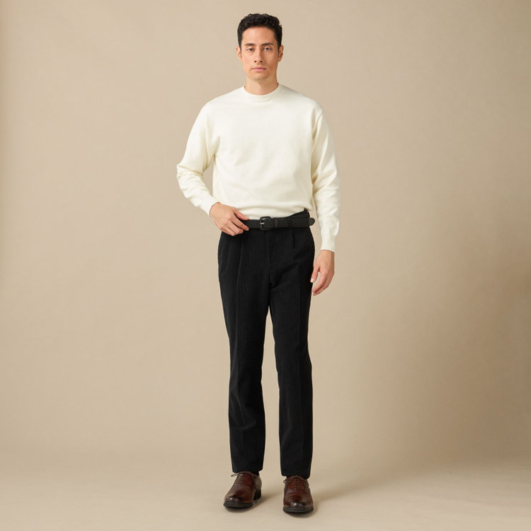 ＪＰコンフォート ネイビー 【JOHN PEARSE comfort navy】【秋冬】ワンタックパンツ/ ブラック×コーデュロイ / ウエストムーブ仕様 /ウォッシャブル ※裾上げ必要 黒