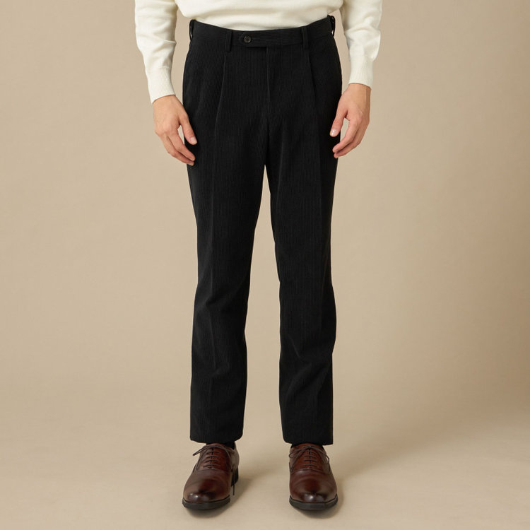 ＪＰコンフォート ネイビー 【JOHN PEARSE comfort navy】【秋冬】ワンタックパンツ/ ブラック×コーデュロイ / ウエストムーブ仕様 /ウォッシャブル ※裾上げ必要 黒