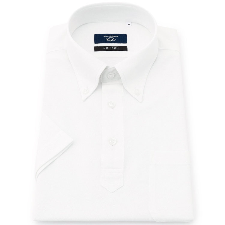 ＪＰコンフォート ネイビー 【半袖】【JOHN PEARSE comfort navy】【ノーアイロン】ボタンダウンビズポロシャツ プルオーバータイプ/ホワイト/ULTRA MOVE/ニット素材 白