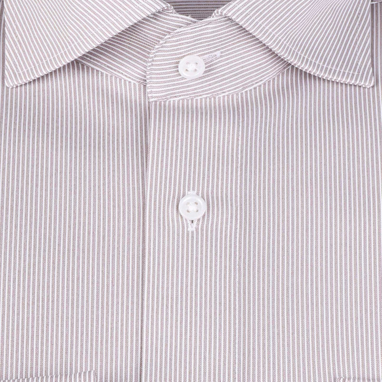 ドナートヴィンチウォモ 【Donato Vinci Italy Uomo】【ノーアイロン】ワイドカラードレスワイシャツ/ブラウン×ホワイトストライプ/ULTRA MOVE/ニット素材 ブラウン系(茶)