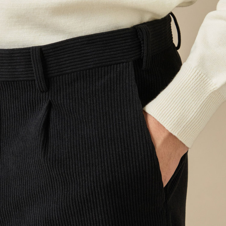 ＪＰコンフォート ネイビー 【JOHN PEARSE comfort navy】【秋冬】ワンタックパンツ/ ブラック×コーデュロイ / ウエストムーブ仕様 /ウォッシャブル ※裾上げ必要 黒