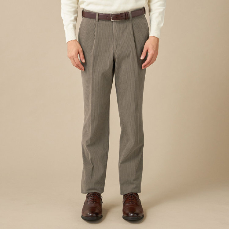 【JOHN PEARSE comfort navy】【秋冬】ワンタックパンツ/ ブラウン×コーデュロイ / ウエストムーブ仕様 /ウォッシャブル ※裾上げ必要