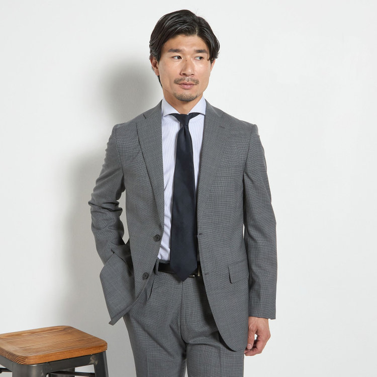 ＪＰ コンフォート 【JOHN PEARSE comfort】【春夏】2釦シングルスーツ ショートタック/グレー×チェック/REAL GRAY/NEW ZEALAND WOOL/SustainaBee Wool/※裾上げ必要 グレー中間