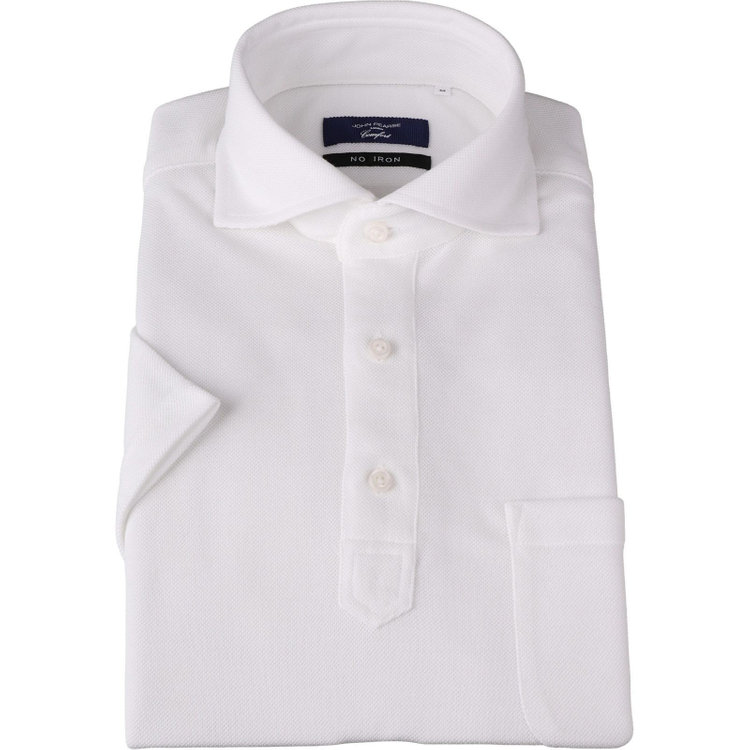 KONAKA　アウトレット 【WEB限定/OUTLET/汚れ・キズ等有】【半袖】【JOHN PEARSE comfort navy】【ノーアイロン】ホリゾンタルワイドビズポロシャツ プルオーバータイプ/ホワイト/ULTRA MOVE/ニット素材 白
