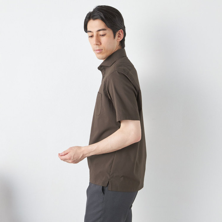 ＪＰコンフォート ネイビー 【半袖】【JOHN PEARSE comfort navy】ホリゾンタルワイドビズポロシャツ プルオーバータイプ/ブラウン×シアサッカー 茶中間
