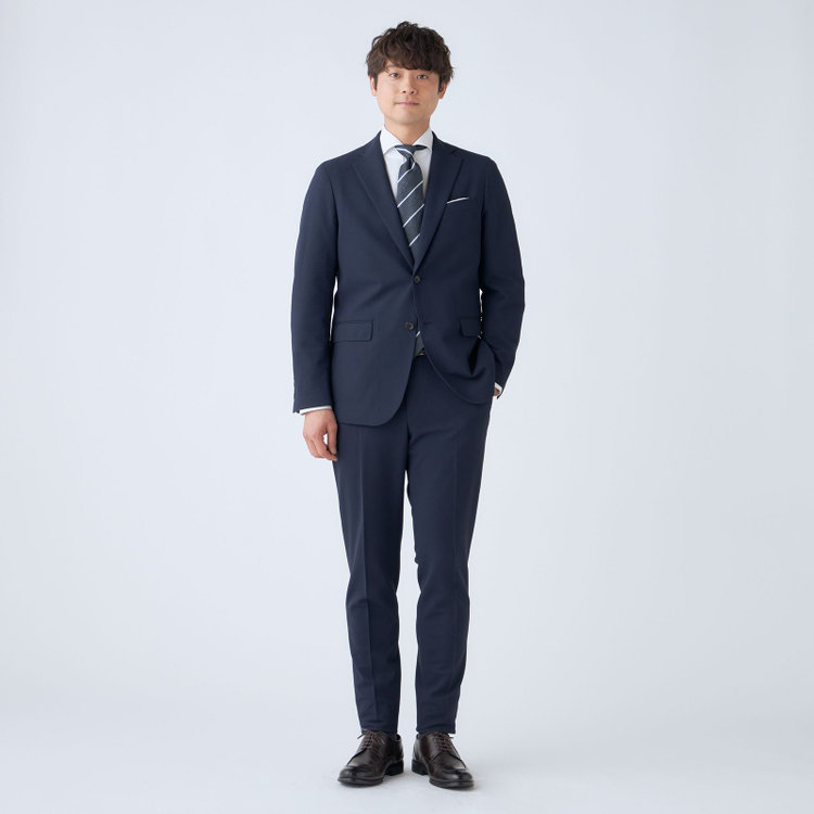 ハイスペックモーション 【HIGH SPEC MOTION】【春夏】0タックパンツ/ネイビー/ウエストシャーリング仕様/※裾上げ必要 紺中間