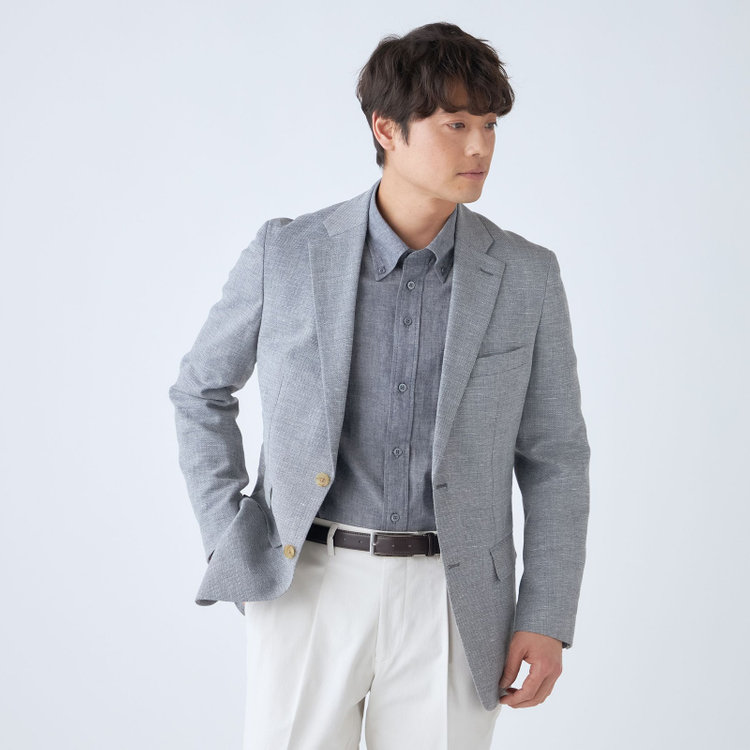 スタンリーブラッカ 【stanley blacker new york】【長袖】リネンブレンドボタンダウンシャツ/ネイビーグレー 紺淡色