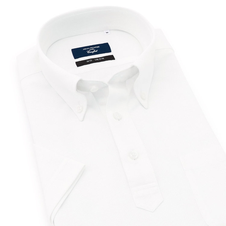 ＪＰコンフォート ネイビー 【半袖】【JOHN PEARSE comfort navy】【ノーアイロン】ボタンダウンビズポロシャツ プルオーバータイプ/ホワイト/ULTRA MOVE/ニット素材 白