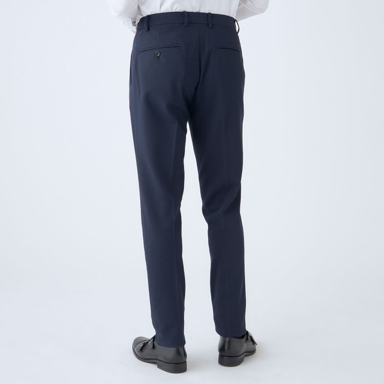 ハイスペックモーション 【HIGH SPEC MOTION】【春夏】0タックパンツ/ネイビー/ウエストシャーリング仕様/※裾上げ必要 紺中間