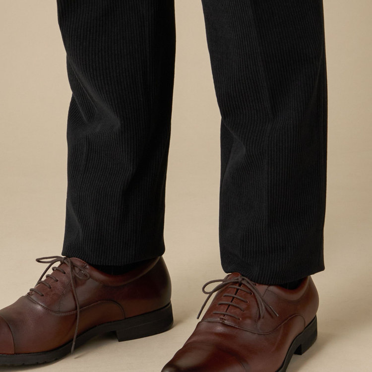 ＪＰコンフォート ネイビー 【JOHN PEARSE comfort navy】【秋冬】ワンタックパンツ/ ブラック×コーデュロイ / ウエストムーブ仕様 /ウォッシャブル ※裾上げ必要 黒