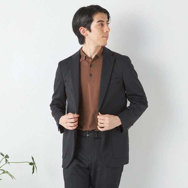 ハイスペックモーション 【HIGH SPEC MOTION】【年間】2釦シングルジャケット セットアップ / ブラック / メランジニット / ウォッシャブル / ビジカジ 黒