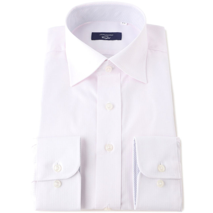 ＪＰコンフォート ネイビー 【JOHN PEARSE comfort navy】【STYLISH】【形態安定】ワイドカラーワイシャツ/ピンク×ドビーストライプ 赤淡色