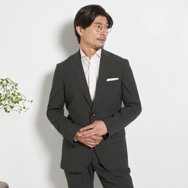 ＪＰ コンフォート 【JOHN PEARSE comfort】【春夏】2釦シングルスーツ ショートタック/カーキ×チェック/ULTRA MOVE/TRABEST/ウエストムーブ仕様/ウォッシャブル/ストレッチ/※裾上げ必要 黄淡色