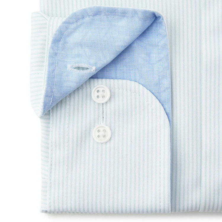 ドナートヴィンチウォモ 【FREEZETECH 氷撃：酷暑対策シャツ】【Donato Vinci Italy Uomo】【STYLISH】ボタンダウンカラーワイシャツ/ホワイト×グリーンストライプ/襟袖裏別布/ULTRA MOVE/ノーアイロン・ストレッチ・高通気性 緑淡色
