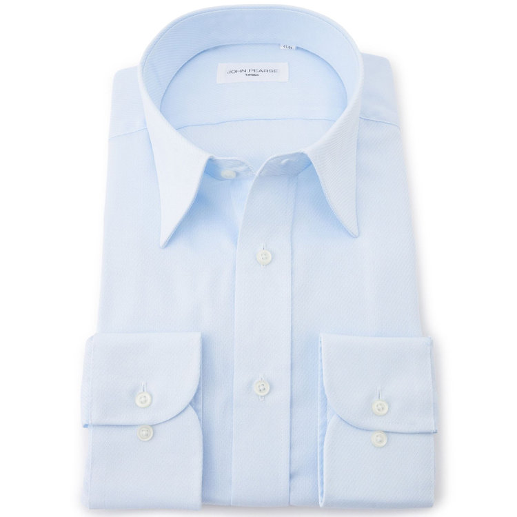 ジョンピアース 【JOHN PEARSE White】【形態安定】レギュラーカラードレスシャツ/ブルー×ドビーツイル/Oil guard 青淡色