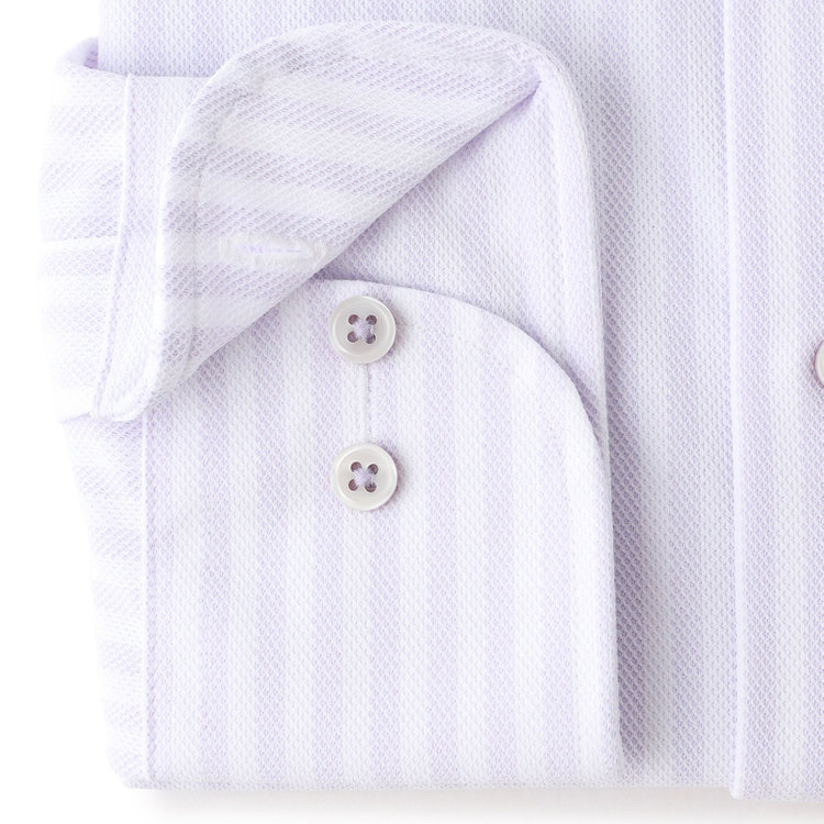 ジョンピアース 【JOHN PEARSE White】【ノーアイロン】ボタンダウンドレスワイシャツ/ホワイト＆パープル×ストライプ/釦付糸：パープル/ULTRA MOVE/ニット素材 紫中間
