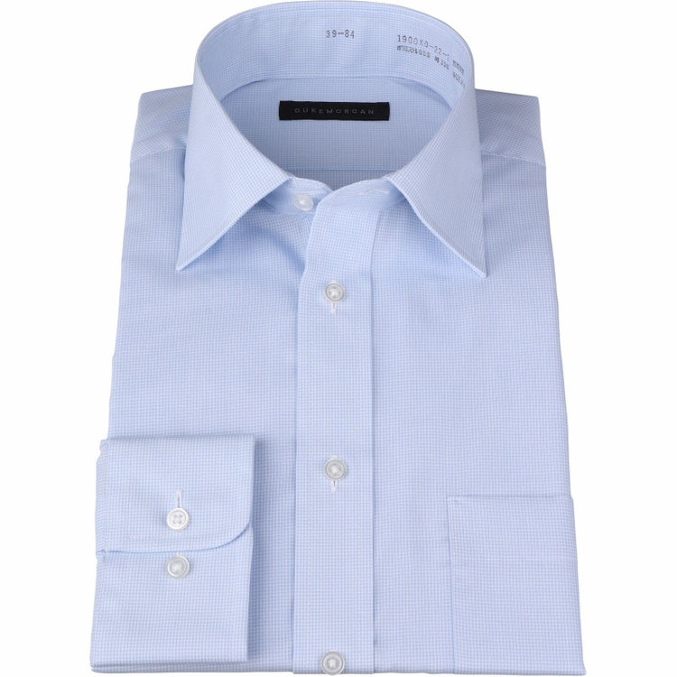 KONAKA　アウトレット 【WEB限定/OUTLET/汚れ・キズ等有】【DUKEMORGAN】【形態安定】ワイドカラーワイシャツ/ブルー＆ホワイト×チェック ブルー系(青)