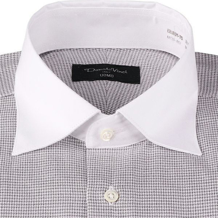 ドナートヴィンチウォモ 【Donato Vinci Italy Uomo】【形態安定】クレリックワイドカラードレスワイシャツ/グレー×チェック グレー系(灰)