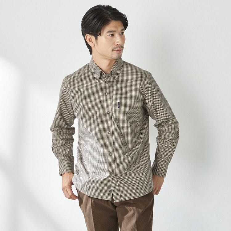 【stanley blacker new york】【長袖】チェックボタンダウンシャツ/ベージュ
