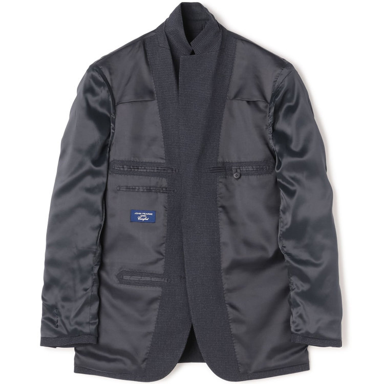 ＪＰ コンフォート 【JOHN PEARSE comfort navy】【秋冬】機能性ポリエステル素材 2釦シングルジャケット/ネイビー×チェック/THERMO EFFECT/ULTRA MOVE/ウォシャブル 紺濃色