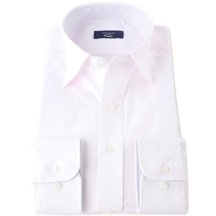 ＪＰコンフォート ネイビー 【JOHN PEARSE comfort navy】【STYLISH】【形態安定】ワイドカラーワイシャツ/ピンク×ドビーストライプ 赤淡色