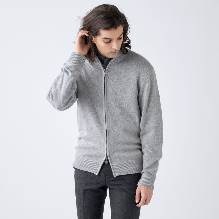 スタンリーブラッカ 【stanley blacker new york】【秋冬】ダブルジップカーディガン/グレー グレー中間