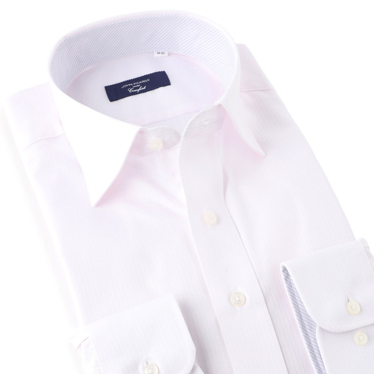 ＪＰコンフォート ネイビー 【JOHN PEARSE comfort navy】【STYLISH】【形態安定】ワイドカラーワイシャツ/ピンク×ドビーストライプ 赤淡色