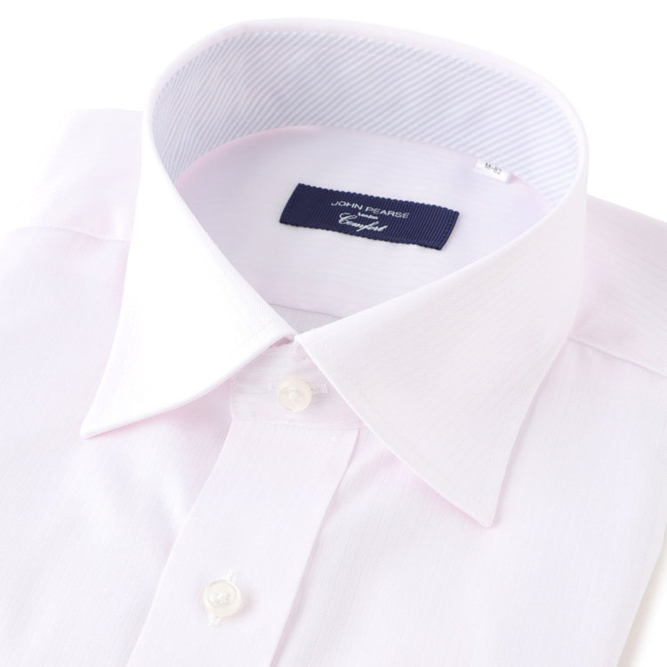 ＪＰコンフォート ネイビー 【JOHN PEARSE comfort navy】【STYLISH】【形態安定】ワイドカラーワイシャツ/ピンク×ドビーストライプ 赤淡色