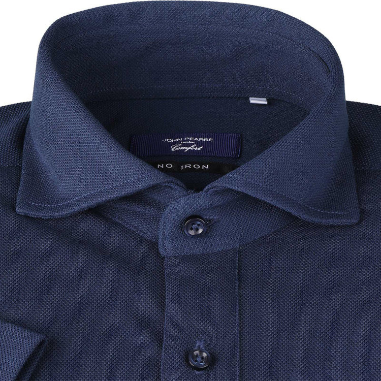 ＪＰ コンフォート 【半袖】【JOHN PEARSE comfort navy】【ノーアイロン】ホリゾンタルワイドビズポロシャツ プルオーバータイプ/ネイビー/ULTRA MOVE/ニット素材 青濃色