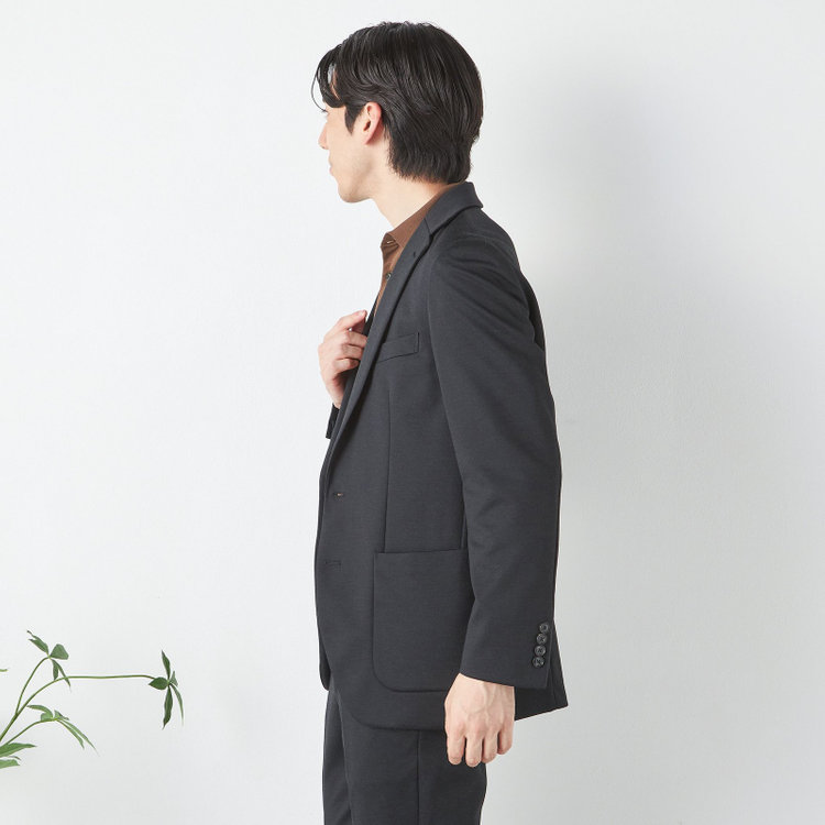 ハイスペックモーション 【HIGH SPEC MOTION】【年間】2釦シングルジャケット セットアップ / ブラック / メランジニット / ウォッシャブル / ビジカジ 黒