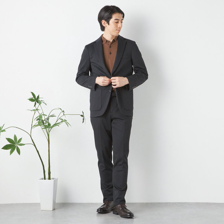 ハイスペックモーション 【HIGH SPEC MOTION】【年間】2釦シングルジャケット セットアップ / ブラック / メランジニット / ウォッシャブル / ビジカジ 黒