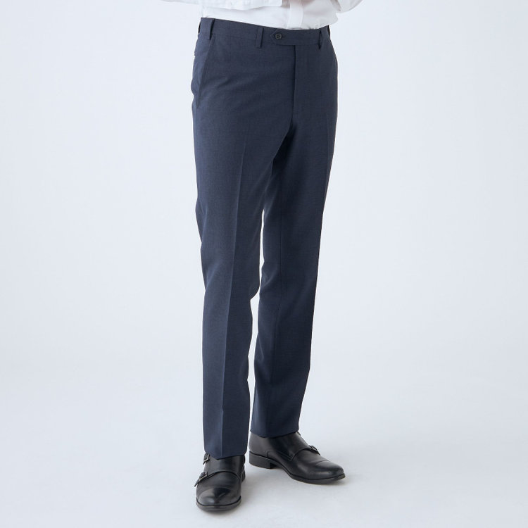 ジョンピアースブラック 【JOHN PEARSE Black SELECT LINE】【春夏】機能性ポリエステル 0タックパンツ/ネイビー×チェック/ウエストムーブ仕様/ULTRA MOVE/※裾上げ必要 紺濃色