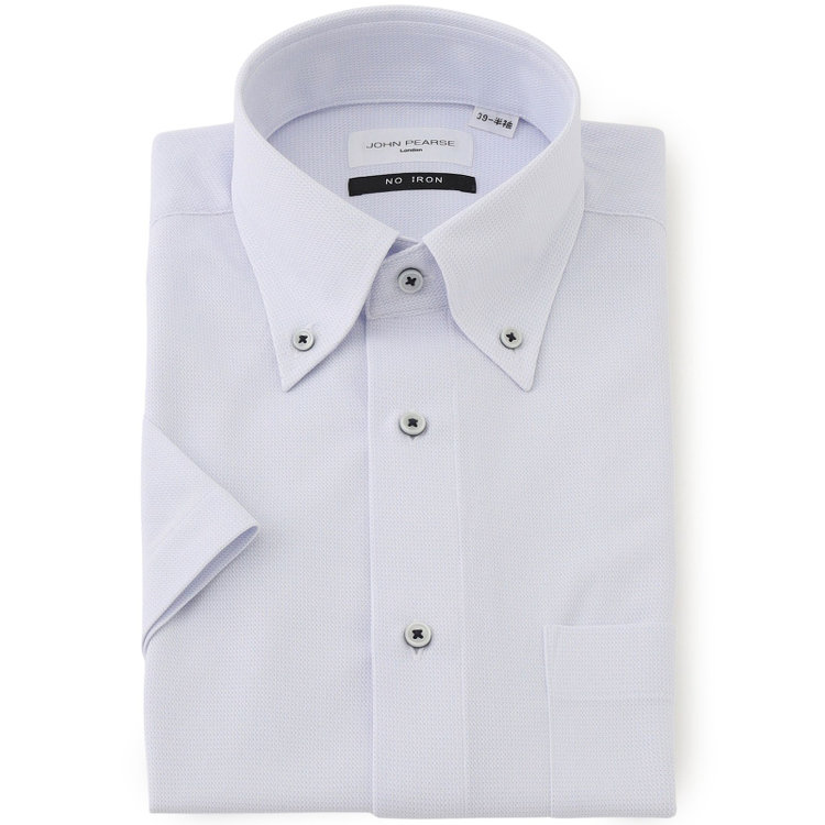 ジョンピアース 【半袖】【JOHN PEARSE White】【ノーアイロン】ボタンダウンドレスワイシャツ/サックス×ドビー/ULTRA MOVE/ニット素材 紺淡色