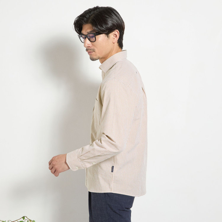 スタンリーブラッカ 【stanley blacker new york】【長袖】シアサッカーギンガムチェックカッタウェイシャツ/ベージュ 茶淡色