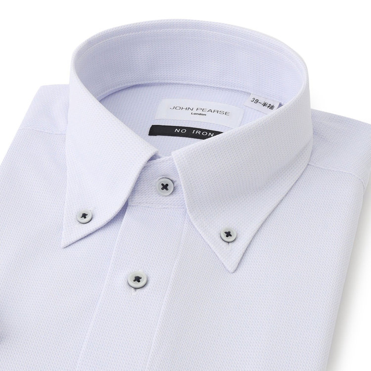 ジョンピアース 【半袖】【JOHN PEARSE White】【ノーアイロン】ボタンダウンドレスワイシャツ/サックス×ドビー/ULTRA MOVE/ニット素材 紺淡色
