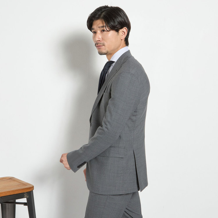 ＪＰ コンフォート 【JOHN PEARSE comfort】【春夏】2釦シングルスーツ ショートタック/グレー×チェック/REAL GRAY/NEW ZEALAND WOOL/SustainaBee Wool/※裾上げ必要 グレー中間