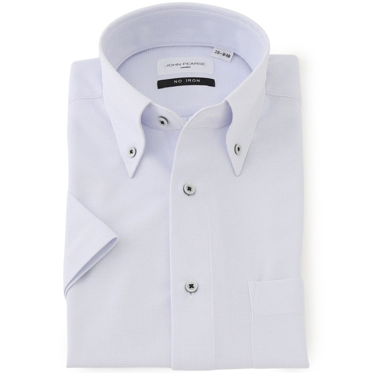 ジョンピアース 【半袖】【JOHN PEARSE White】【ノーアイロン】ボタンダウンドレスワイシャツ/サックス×ドビー/ULTRA MOVE/ニット素材 紺淡色