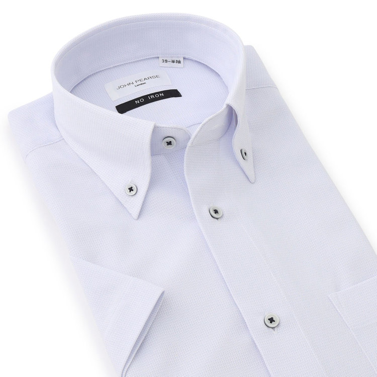 ジョンピアース 【半袖】【JOHN PEARSE White】【ノーアイロン】ボタンダウンドレスワイシャツ/サックス×ドビー/ULTRA MOVE/ニット素材 紺淡色