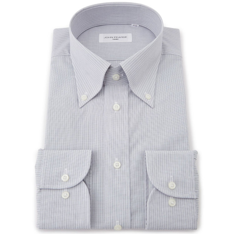 ジョンピアース 【JOHN PEARSE White】【形態安定】ボタンダウンドレスシャツ/グレー×ホワイトストライプ/Oil guard グレー淡色