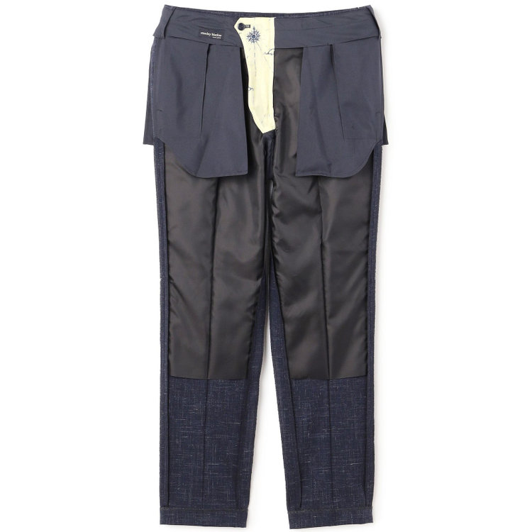 スタンリーブラッカ 【stanley blacker new york】【春夏】1タックパンツ/ネイビー×スラブ/ウエストムーブ/裾上げ必要 紺中間