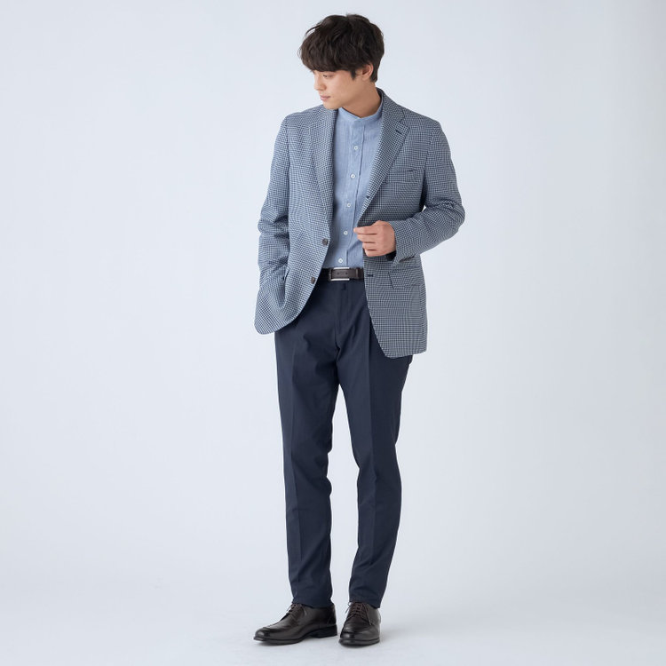 スタンリーブラッカ 【stanley blacker new york】【春夏】1タックストレッチパンツ/ネイビー/ウエストシャーリング仕様/※裾上げ必要 紺濃色