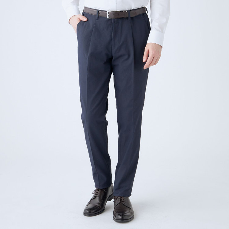 スタンリーブラッカ 【stanley blacker new york】【春夏】1タックストレッチパンツ/ネイビー/ウエストシャーリング仕様/※裾上げ必要 紺濃色