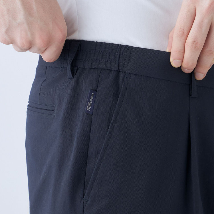 スタンリーブラッカ 【stanley blacker new york】【春夏】1タックストレッチパンツ/ネイビー/ウエストシャーリング仕様/※裾上げ必要 紺濃色
