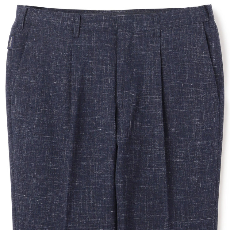 スタンリーブラッカ 【stanley blacker new york】【春夏】1タックパンツ/ネイビー×スラブ/ウエストムーブ/裾上げ必要 紺中間