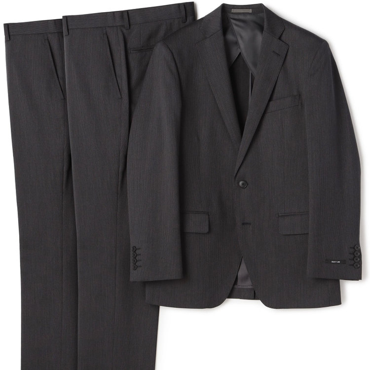 ＪＰセレクトライン 【JOHN PEARSE Black SELECT LINE】【秋冬】スペアパンツ付き/2釦シングルスーツ 0タック/グレー×ストライプ/RAIN SUIT グレー濃色