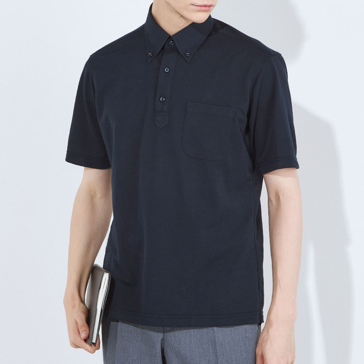 ＪＰコンフォート ネイビー 【半袖】【JOHN PEARSE comfort navy】【ノーアイロン】ボタンダウンビズポロシャツ プルオーバータイプ/ネイビー/ULTRA MOVE/ニット素材 青濃色